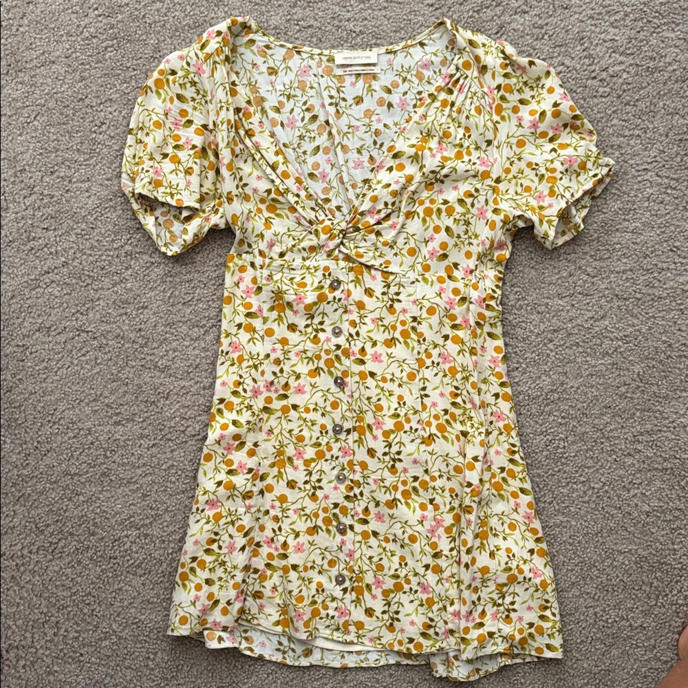 Urban Outfitters Cream Floral Mini Dress with Pink & Mustard Accents